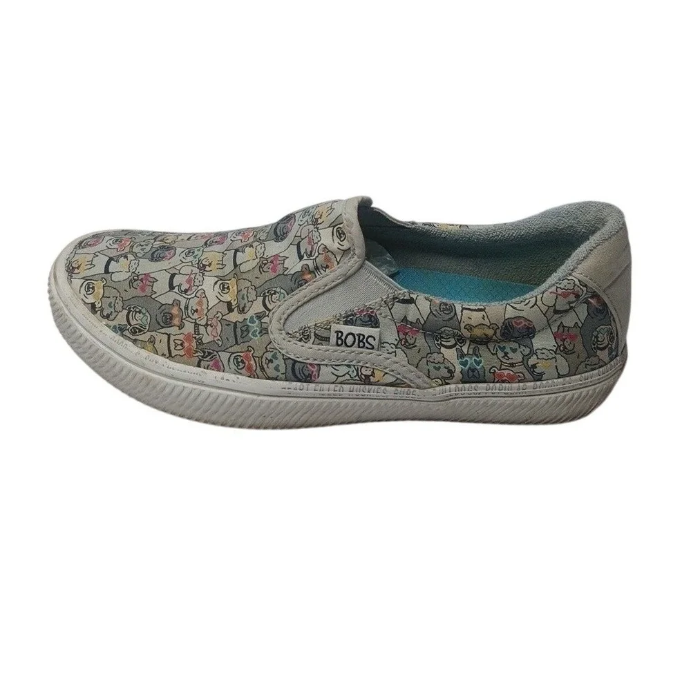 Skechers BOBS Slip On Sneakers Womens 8 Gray Dog Print Memory Foam 113205‎